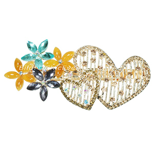 Haarclip Herzen & Blumen Haarspange Strass Metall Acryl champagner gelb türkis grau 5681b